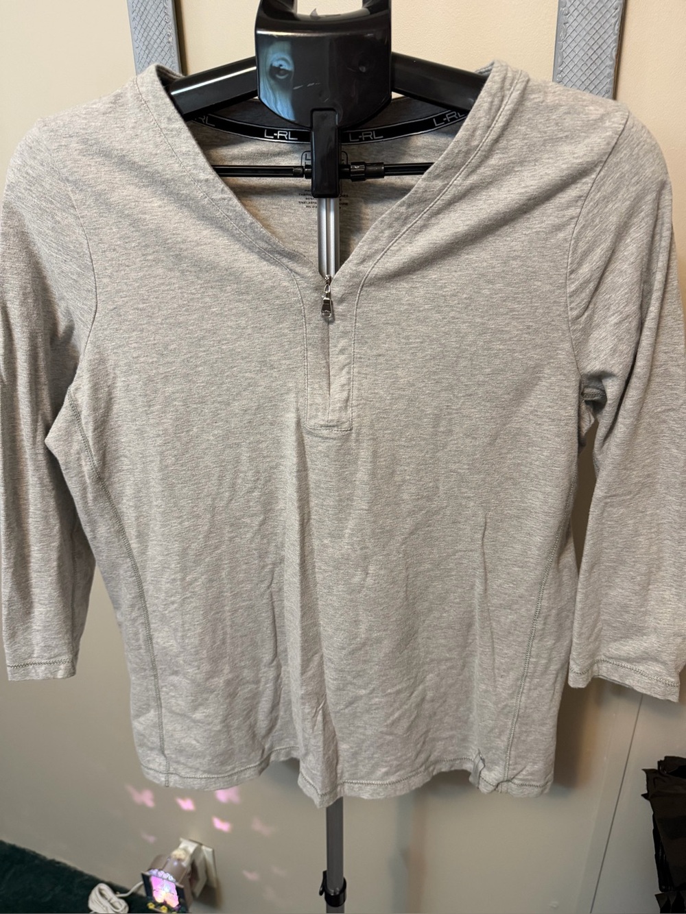 Lauren Ralph Lauren Gray Quarter-Zip 3/4 Sleeve Top - Size L